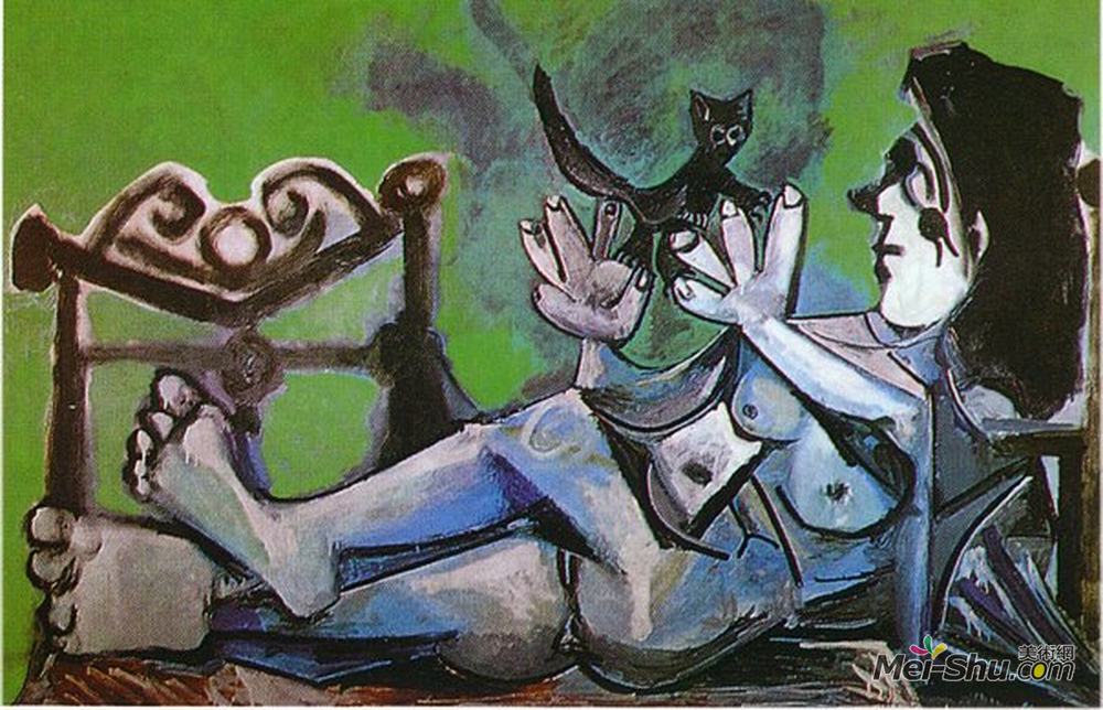 巴勃罗·毕加索(Pablo Picasso)高清作品《用猫躺着女性裸体》