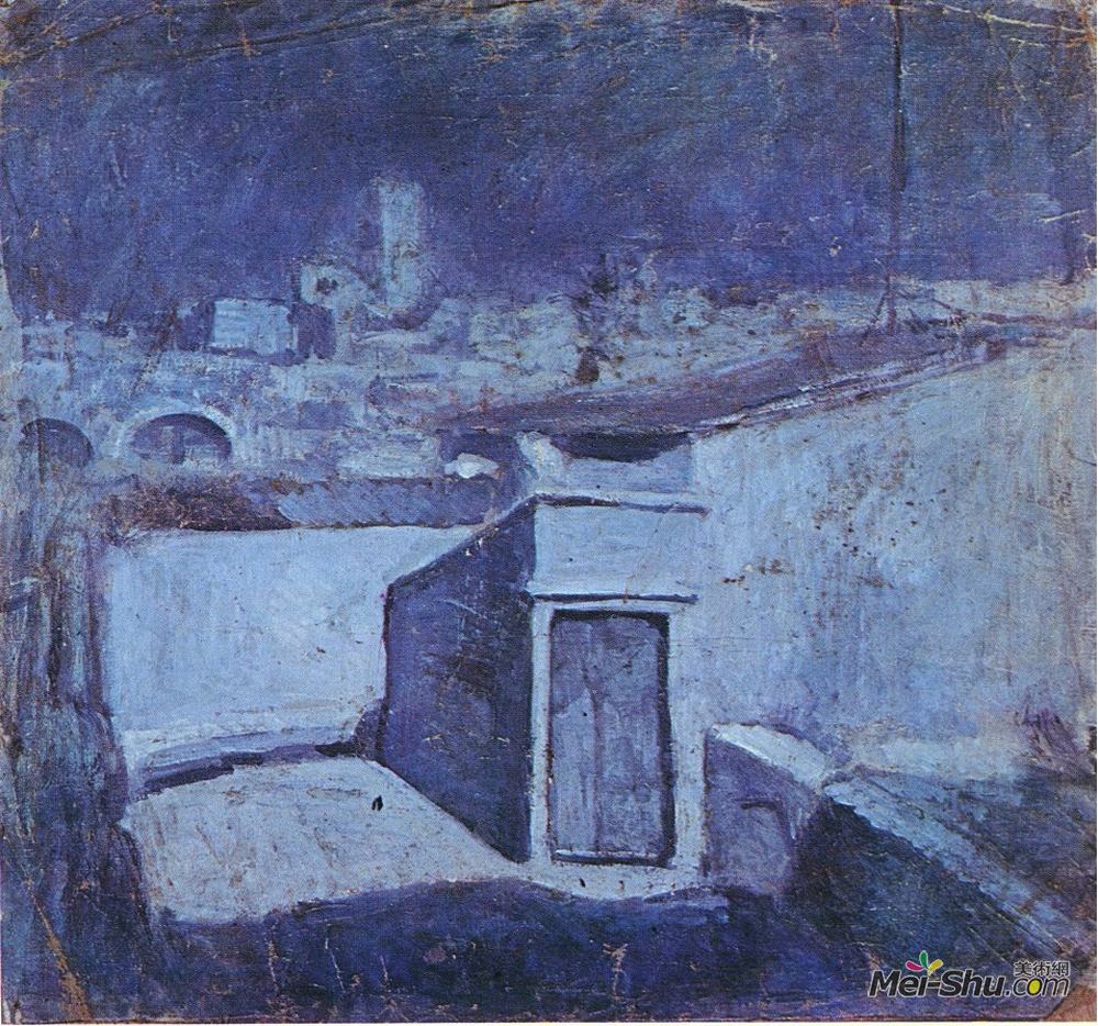 巴勃罗·毕加索(Pablo Picasso)高清作品《月光下的巴塞罗那屋顶》