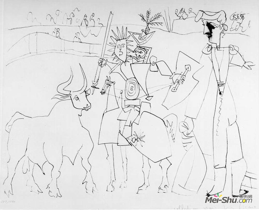 巴勃罗·毕加索(Pablo Picasso)高清作品《赛马场上的骑马斗牛士》