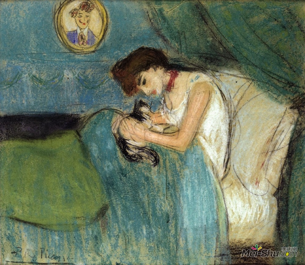 巴勃罗·毕加索(Pablo Picasso)高清作品《带猫的女人》