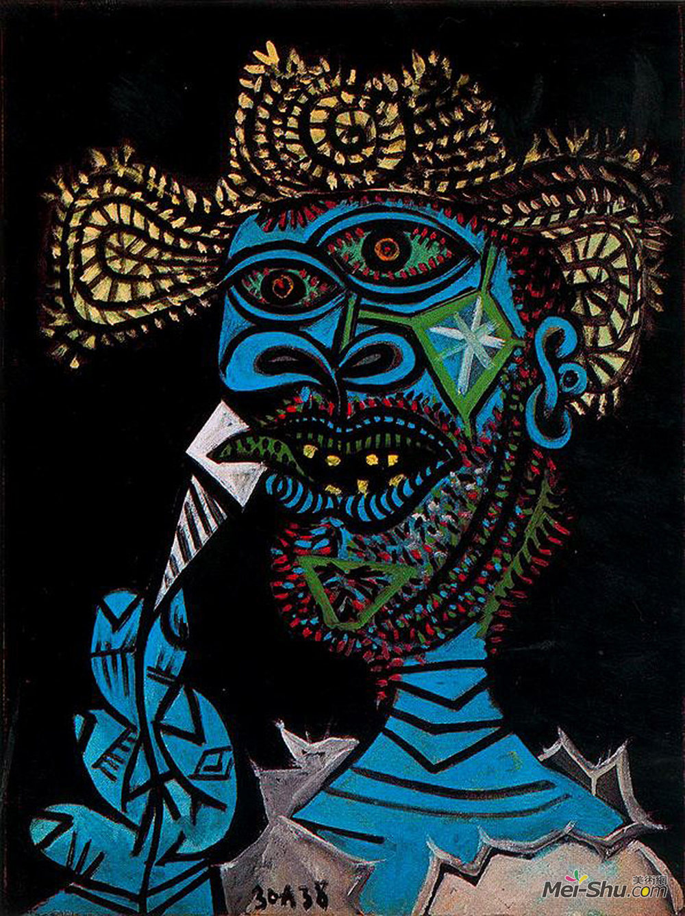 巴勃罗·毕加索(Pablo Picasso)高清作品《戴草帽和冰淇淋的男人》