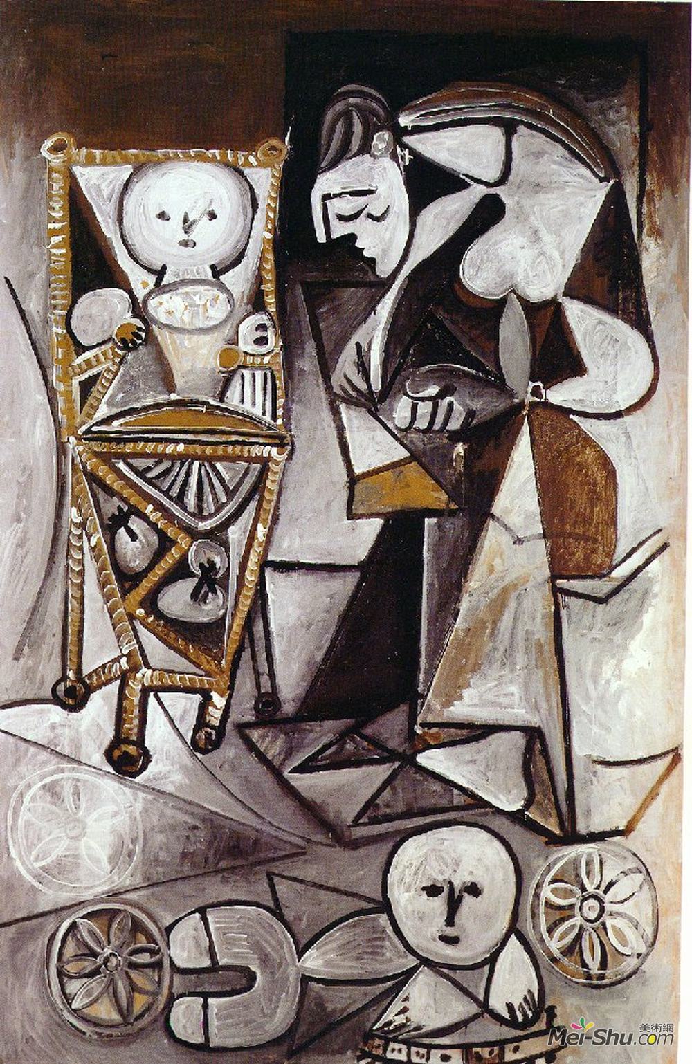 巴勃罗·毕加索(Pablo Picasso)高清作品《被她的孩子包围的女人》