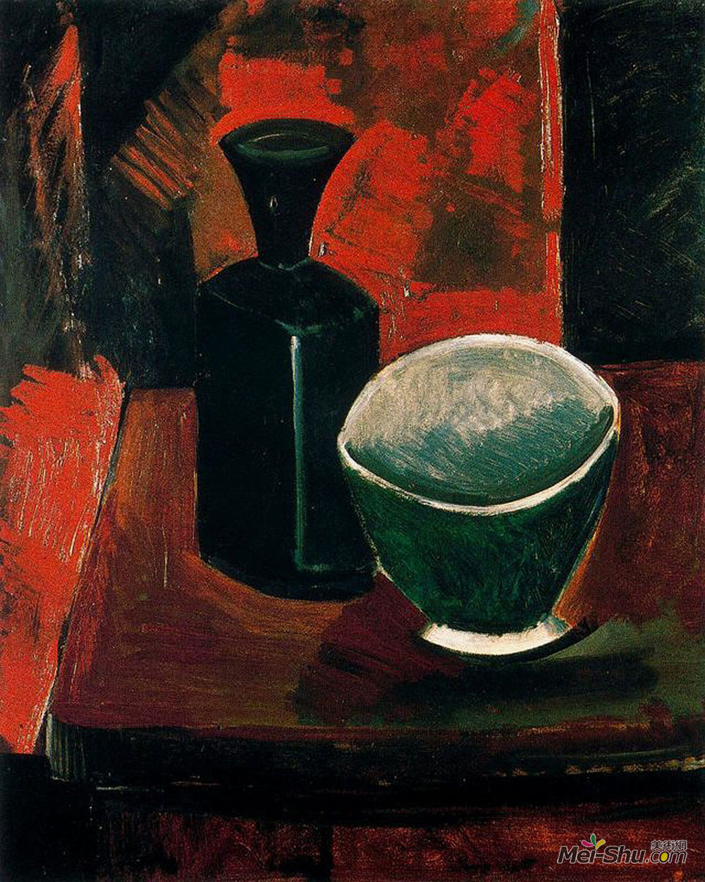 巴勃罗·毕加索(Pablo Picasso)高清作品《绿色泛和黑瓶》