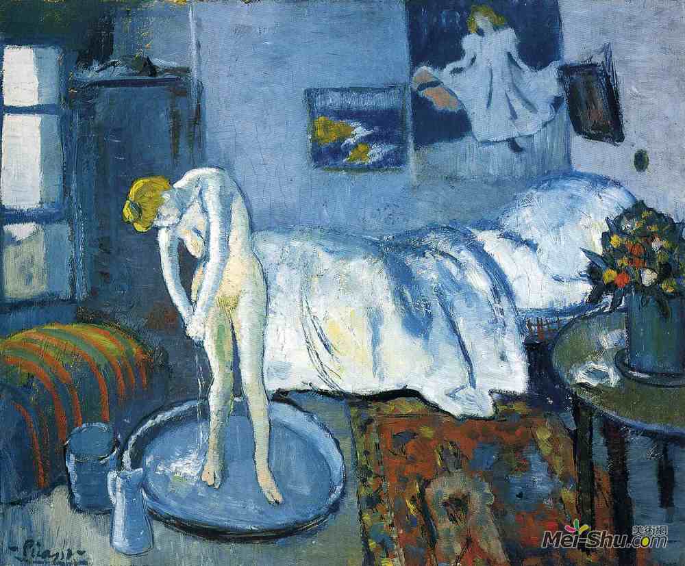 巴勃罗·毕加索(Pablo Picasso)高清作品《一个蓝色的房间（一个浴盆）》