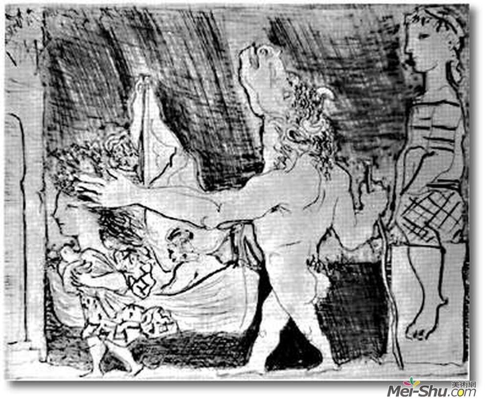 巴勃罗·毕加索(Pablo Picasso)高清作品《Blind Minotaur is guided by girl》