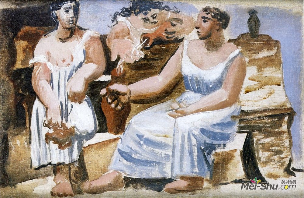 巴勃罗·毕加索(Pablo Picasso)高清作品《喷泉中的三个女人（研究）》
