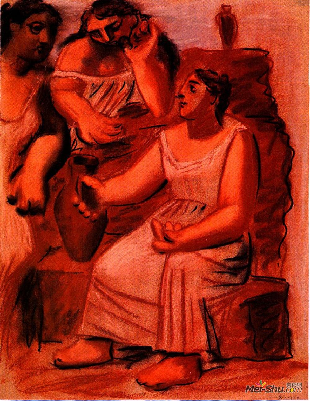 巴勃罗·毕加索(Pablo Picasso)高清作品《喷泉中的三个女人（研究）》