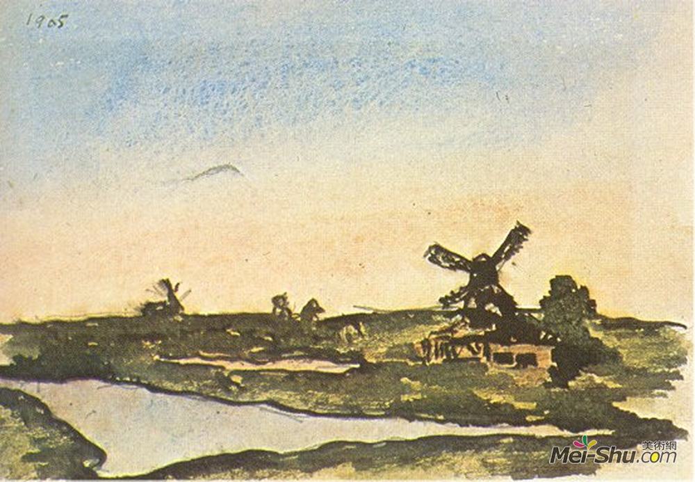 巴勃罗·毕加索(Pablo Picasso)高清作品《荷兰风车景观》