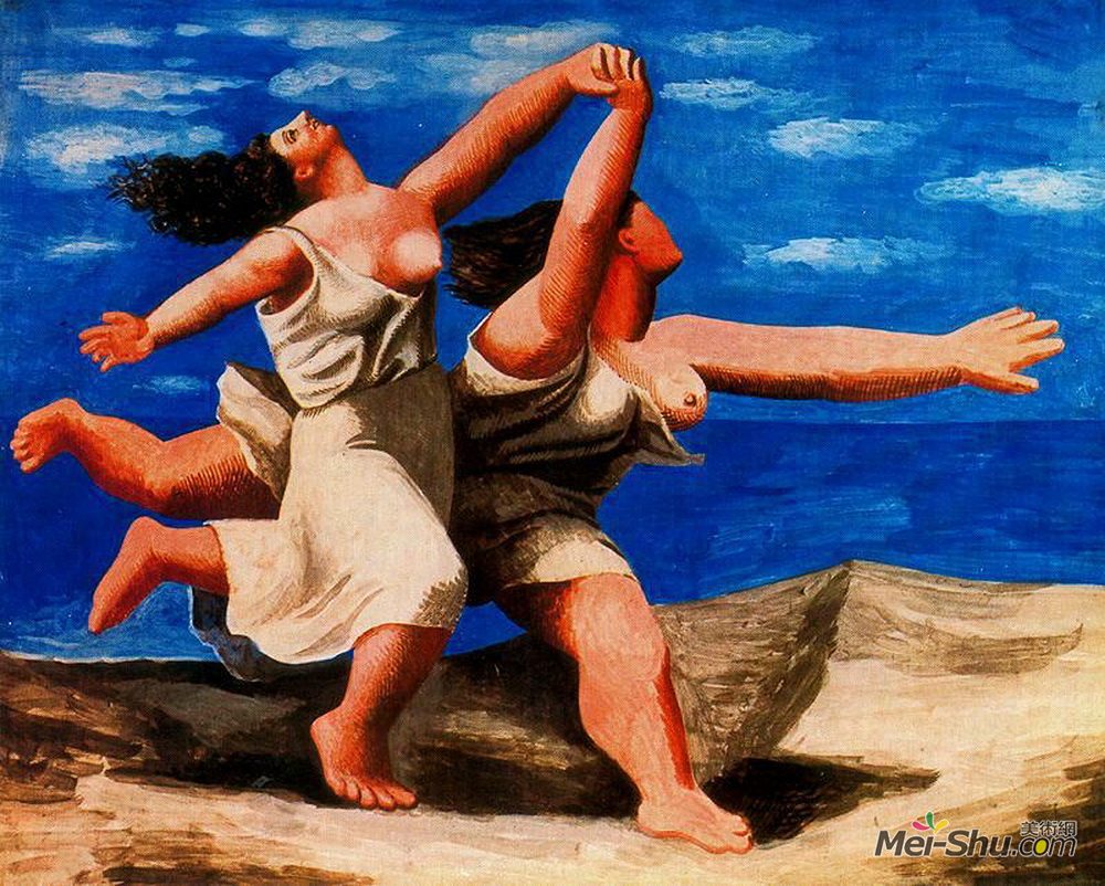 巴勃罗·毕加索(Pablo Picasso)高清作品《两个女人在沙滩上奔跑（比赛）》