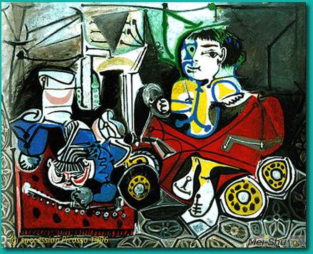 巴勃罗·毕加索(Pablo Picasso)高清作品《克劳德与帕洛玛演奏》