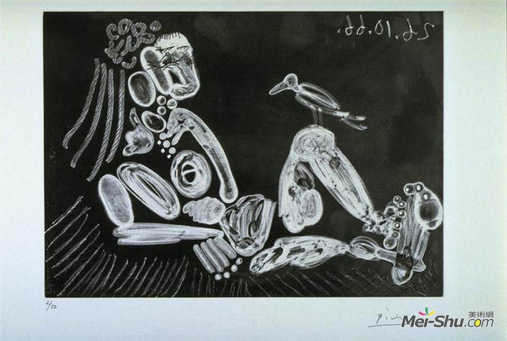 巴勃罗·毕加索(Pablo Picasso)高清作品《带鸟的女人》