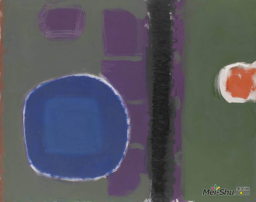 帕特里克·赫伦(Patrick Heron)高清作品《绿色与紫色的蓝色圆盘画：1960年5月》