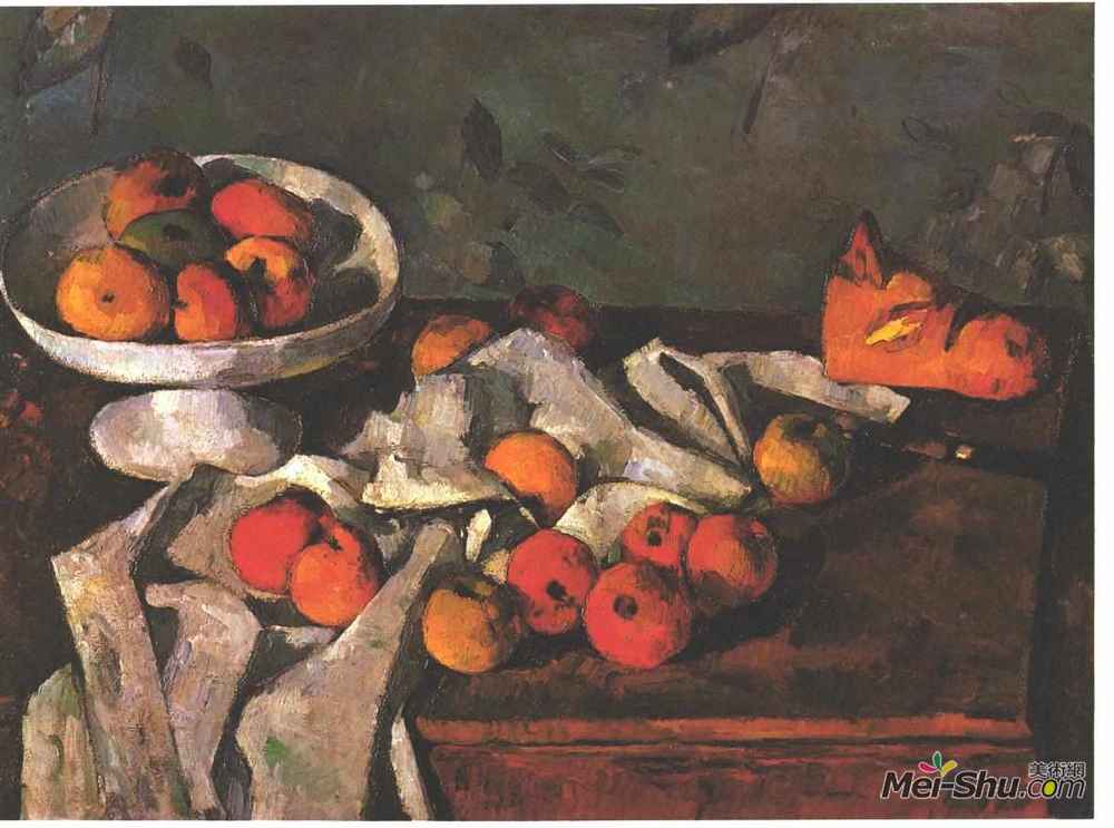 保罗·塞尚(Paul Cezanne)高清作品《水果盘和苹果的静物》
