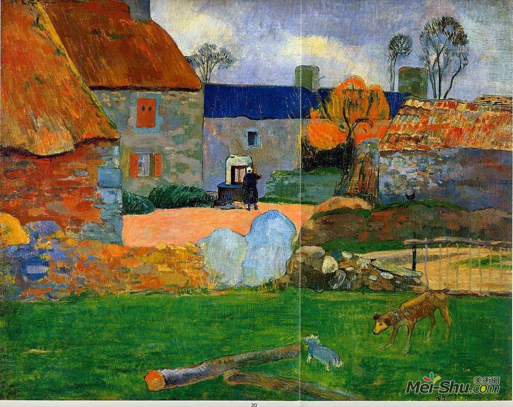 保罗·高更(Paul Gauguin)高清作品《蓝色屋顶（波尔杜农场）》