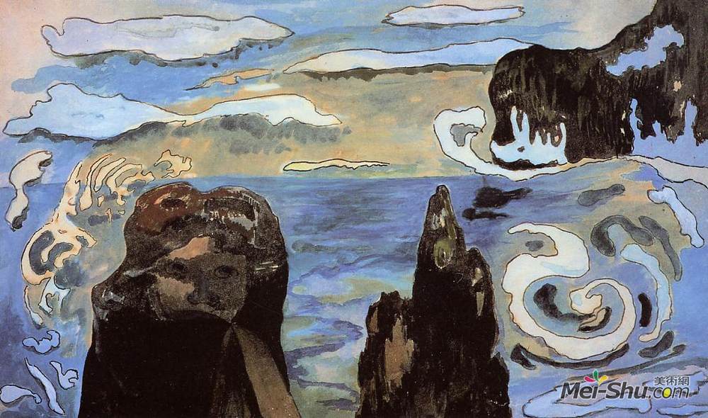 保罗·高更(Paul Gauguin)高清作品《在黑色的岩石上》