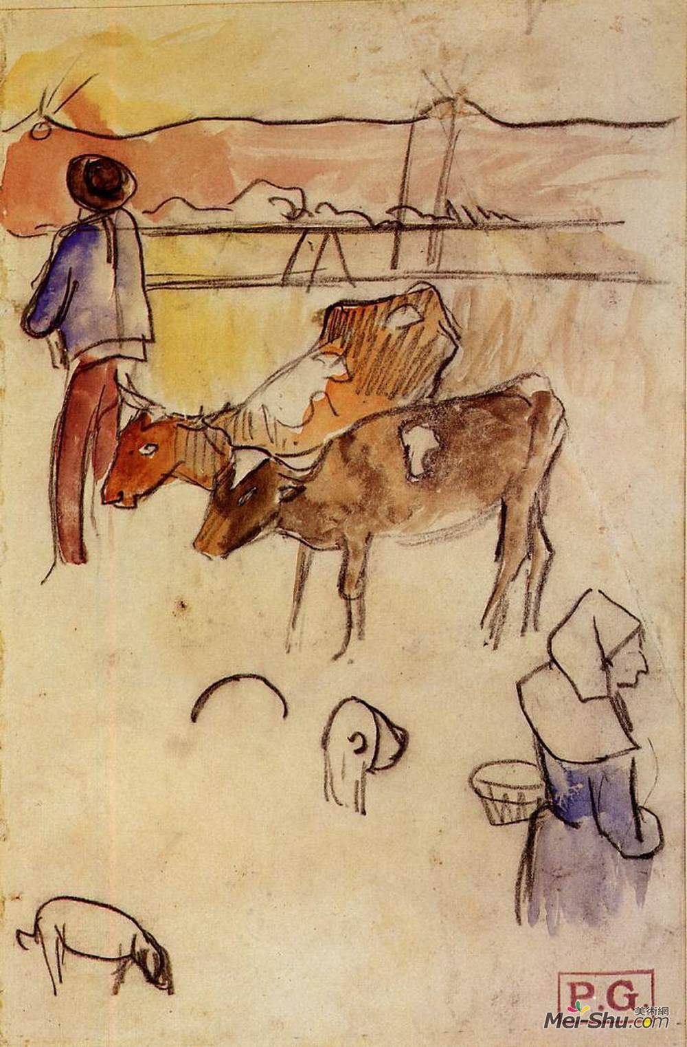 保罗·高更(Paul Gauguin)高清作品《布列塔尼和奶牛》