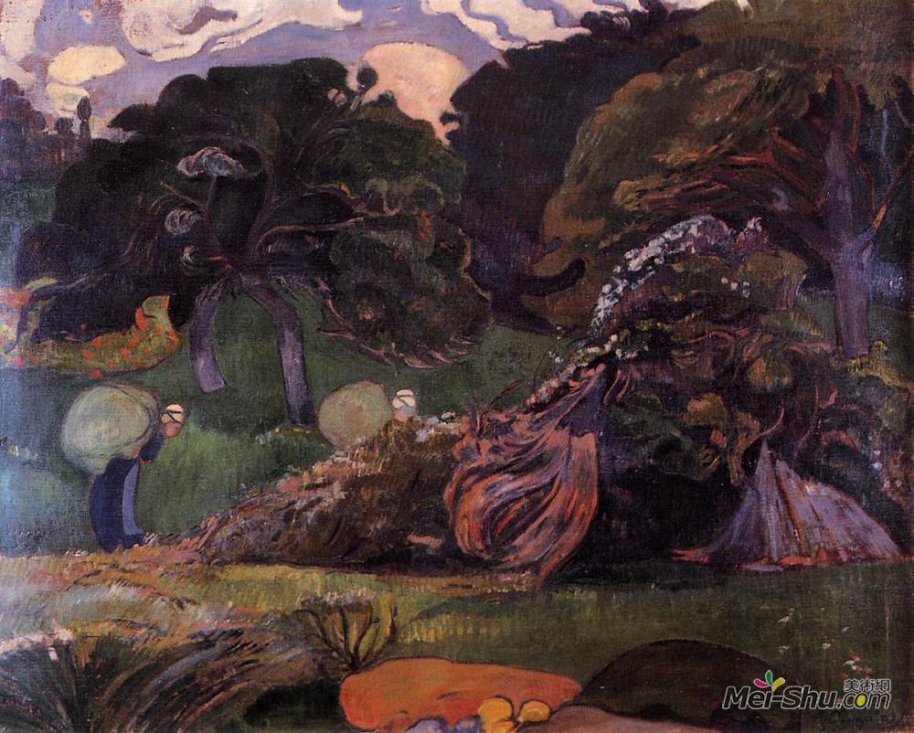 保罗·高更(Paul Gauguin)高清作品《布列塔尼妇女带口袋的风景》