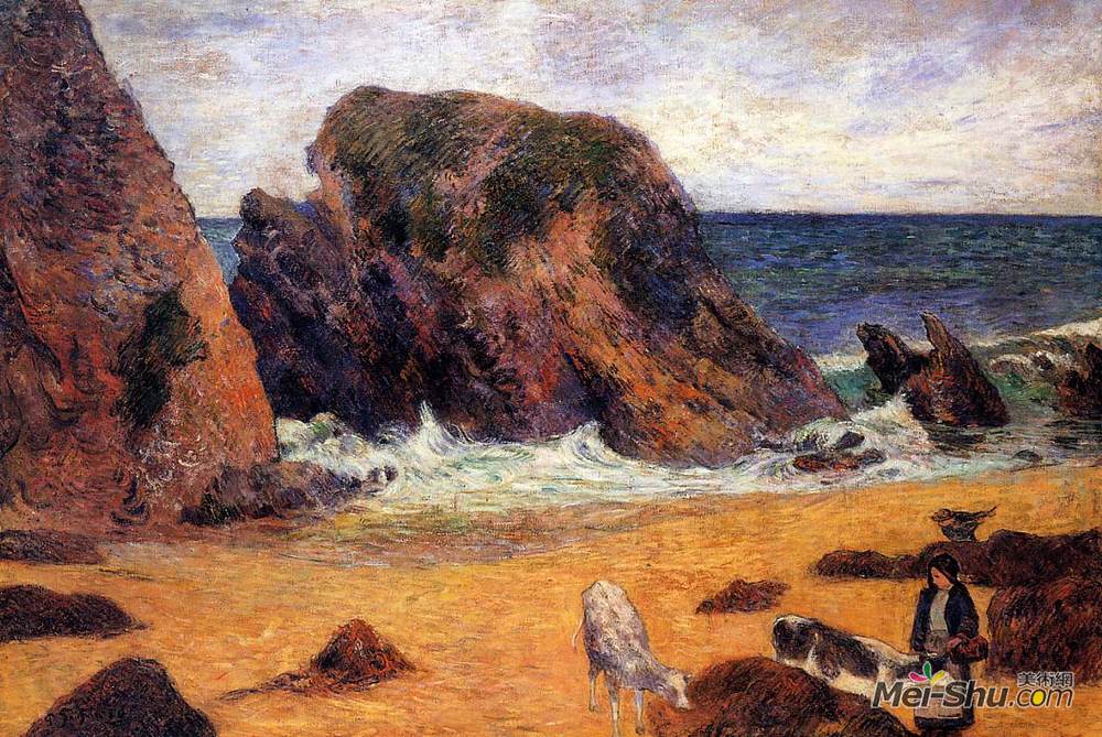 保罗·高更(Paul Gauguin)高清作品《海岸上的母牛》