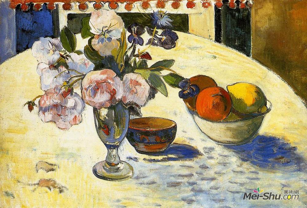 保罗·高更(Paul Gauguin)高清作品《在水果碗里的花》