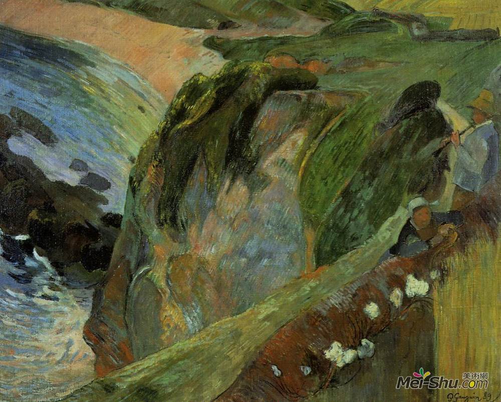 保罗·高更(Paul Gauguin)高清作品《悬崖上的长笛演奏家》
