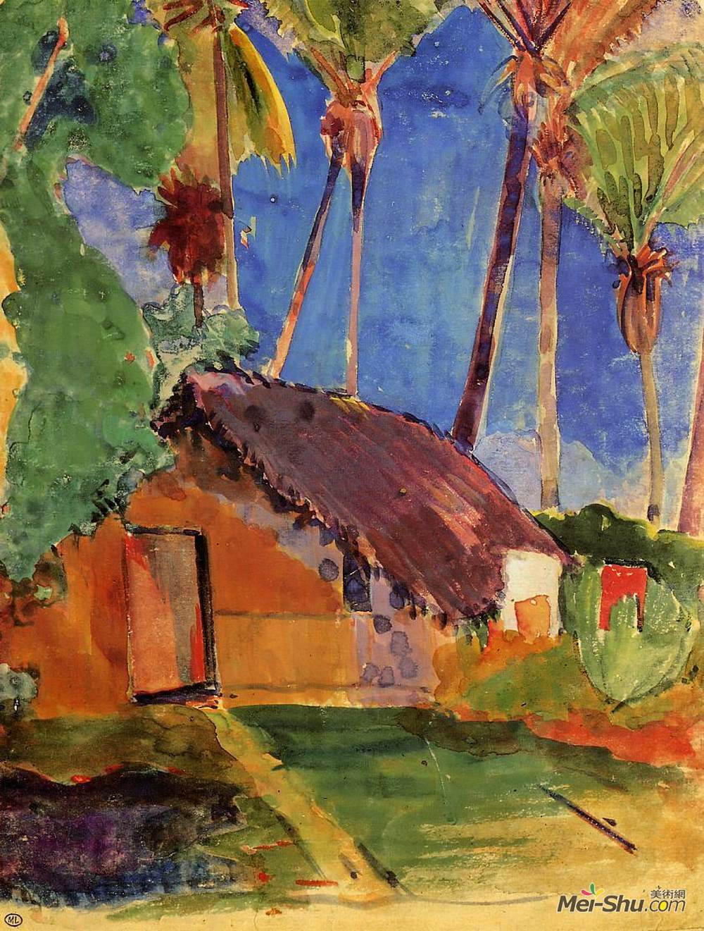 保罗·高更(Paul Gauguin)高清作品《椰子树下的小屋》