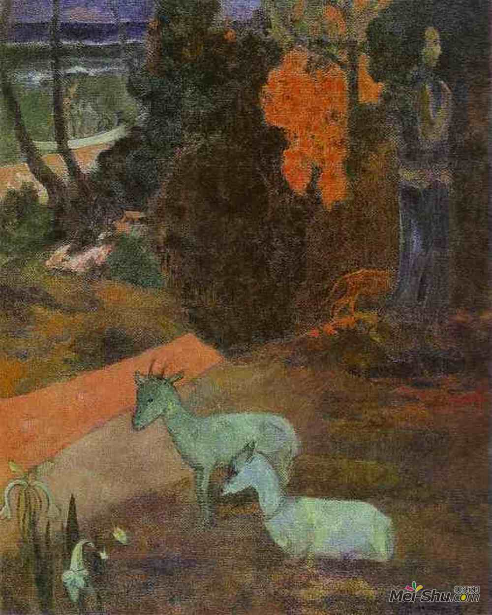 保罗·高更(Paul Gauguin)高清作品《两只山羊的风景》
