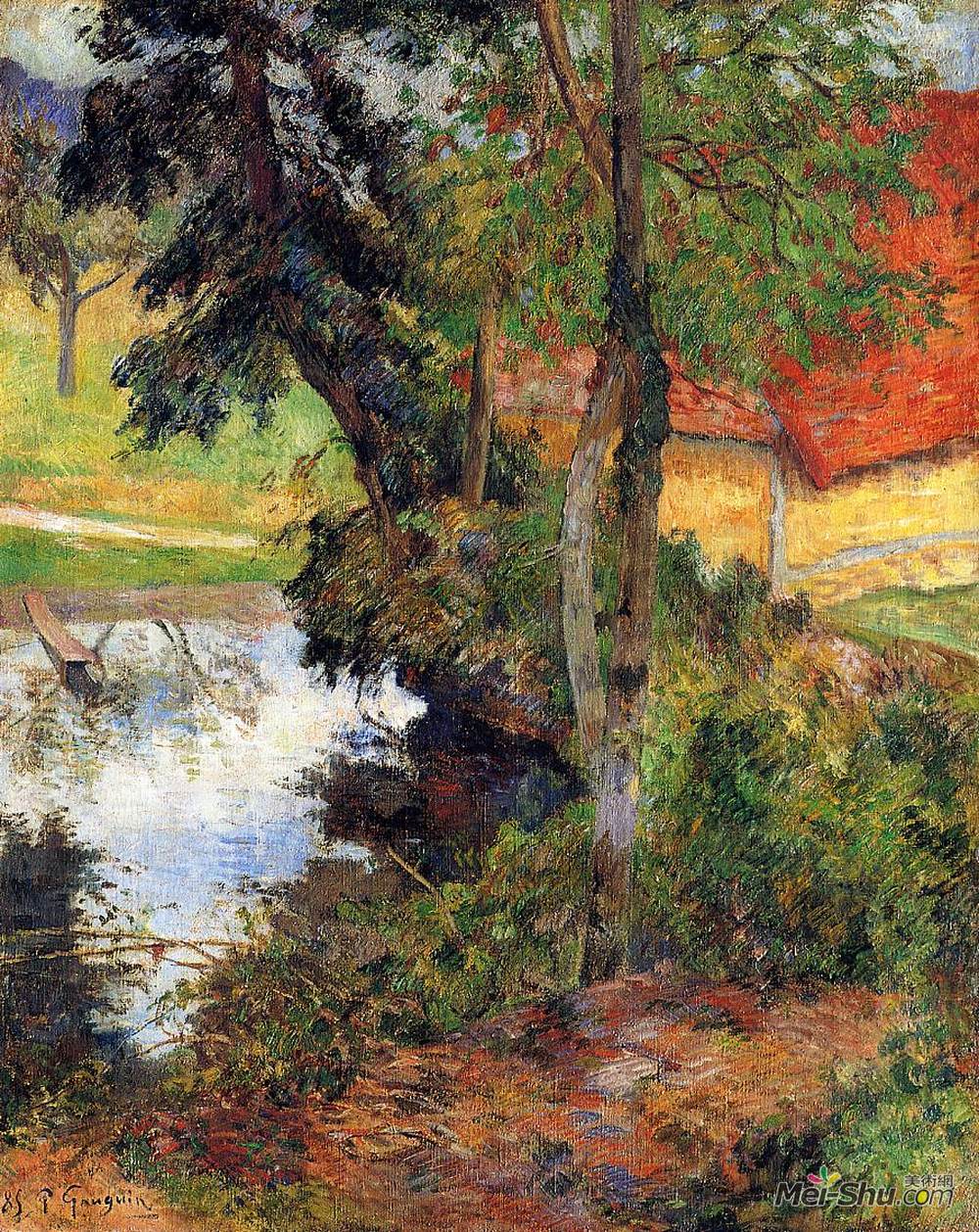 保罗·高更(Paul Gauguin)高清作品《水边红屋顶》