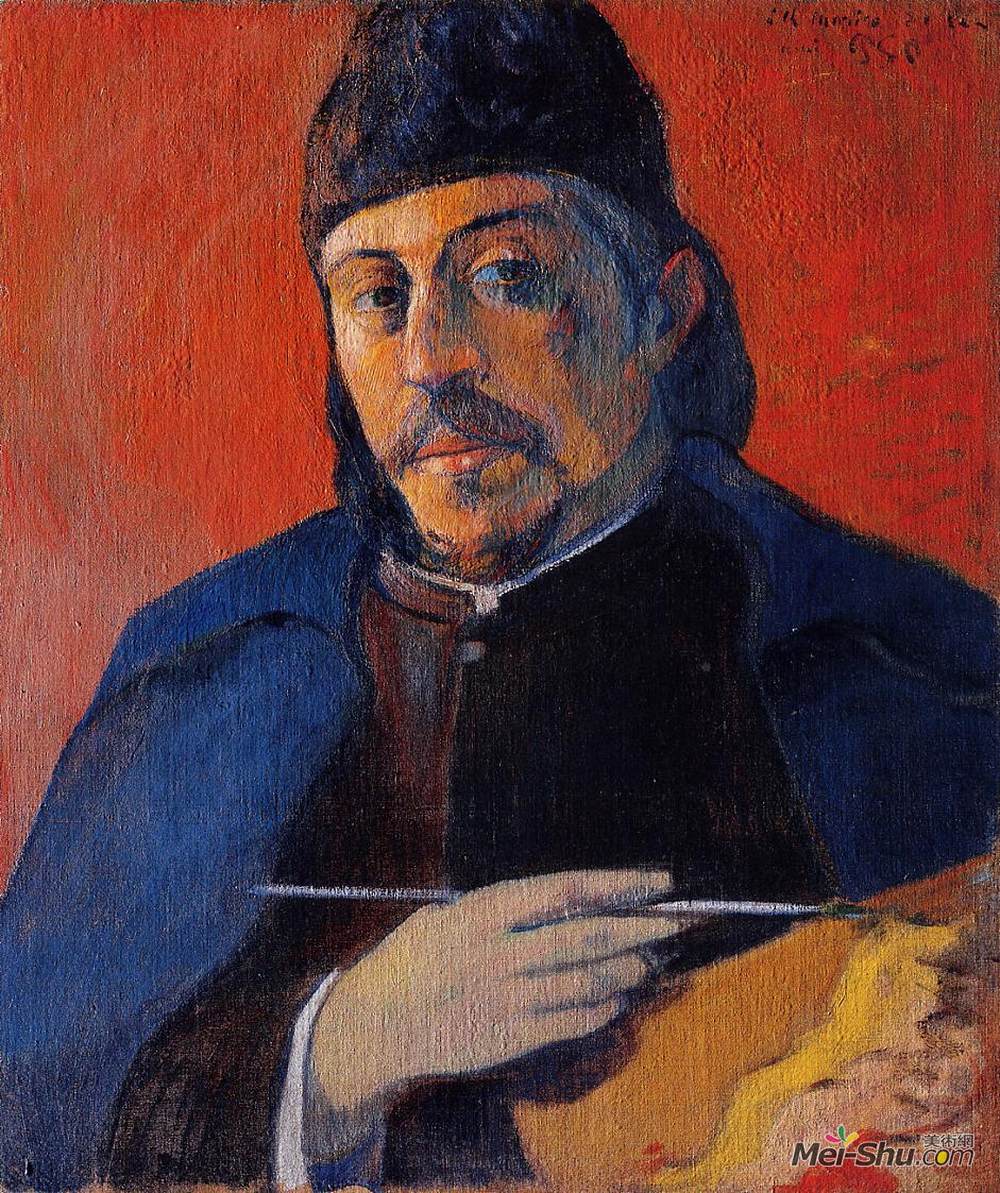 保罗·高更(Paul Gauguin)高清作品《带调色板的自画像》