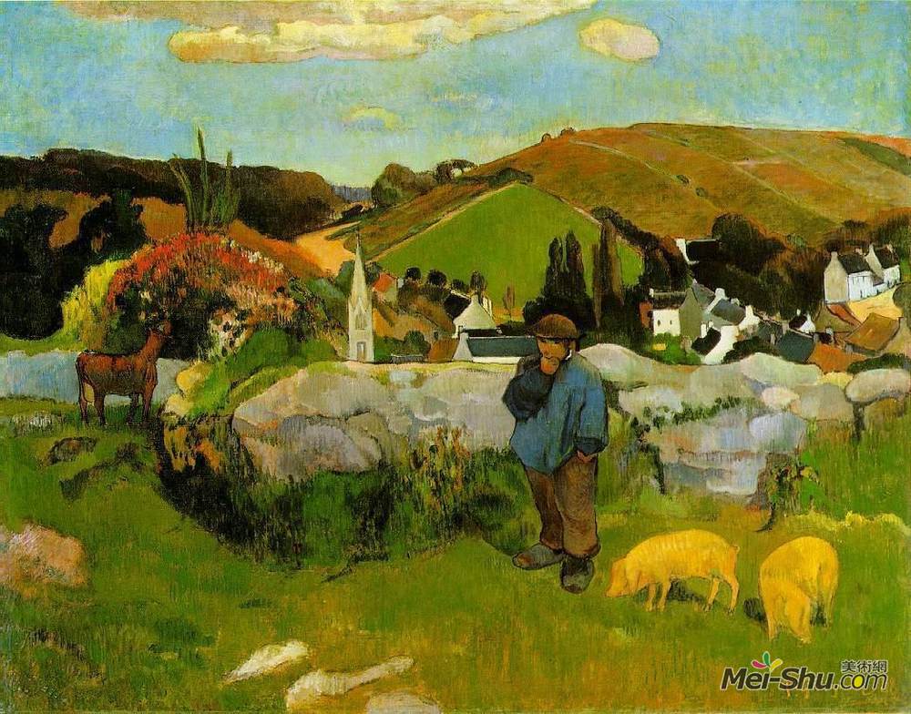 保罗·高更(Paul Gauguin)高清作品《Swineherd, Brittany》