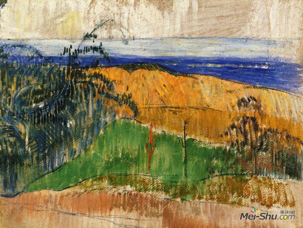 保罗·高更(Paul Gauguin)高清作品《View of the beach at Bellangenai》