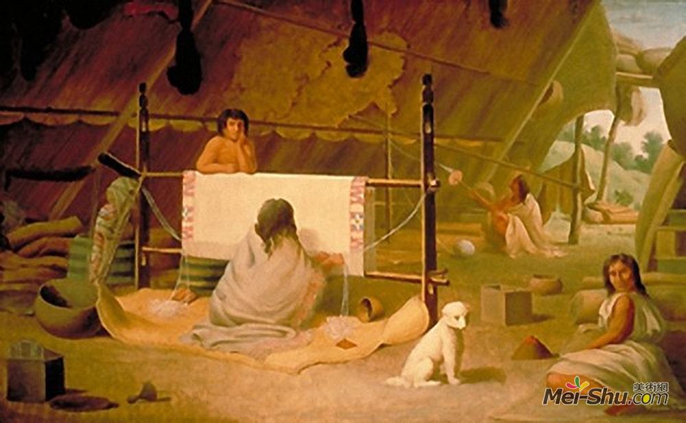 费奥多尔·索伦采夫(Paul Kane)高清作品《克拉伦妇女编织毯子》