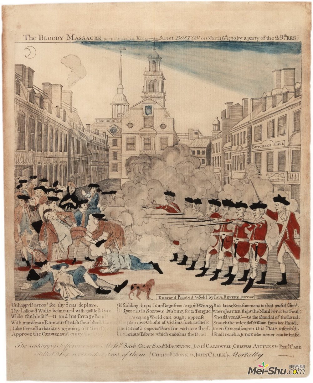 保罗·列维尔(Paul Revere)高清作品《1770年3月5日，国王街的血腥屠杀》