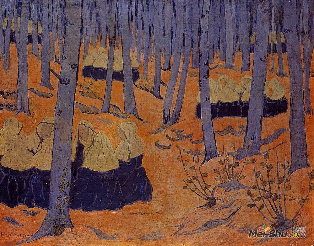 保罗·塞律西埃(Paul Serusier)高清作品《布雷顿妇女，神圣森林中的会议》