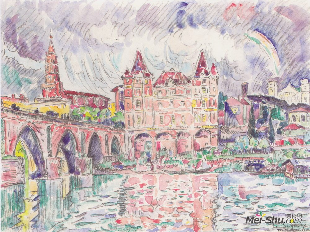 保罗·西涅克(Paul Signac)高清作品《雨中的蒙托邦》