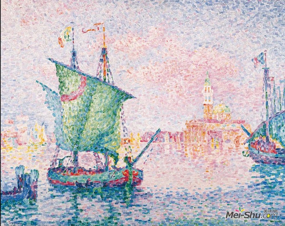 保罗·西涅克(Paul Signac)高清作品《威尼斯，粉红的云》