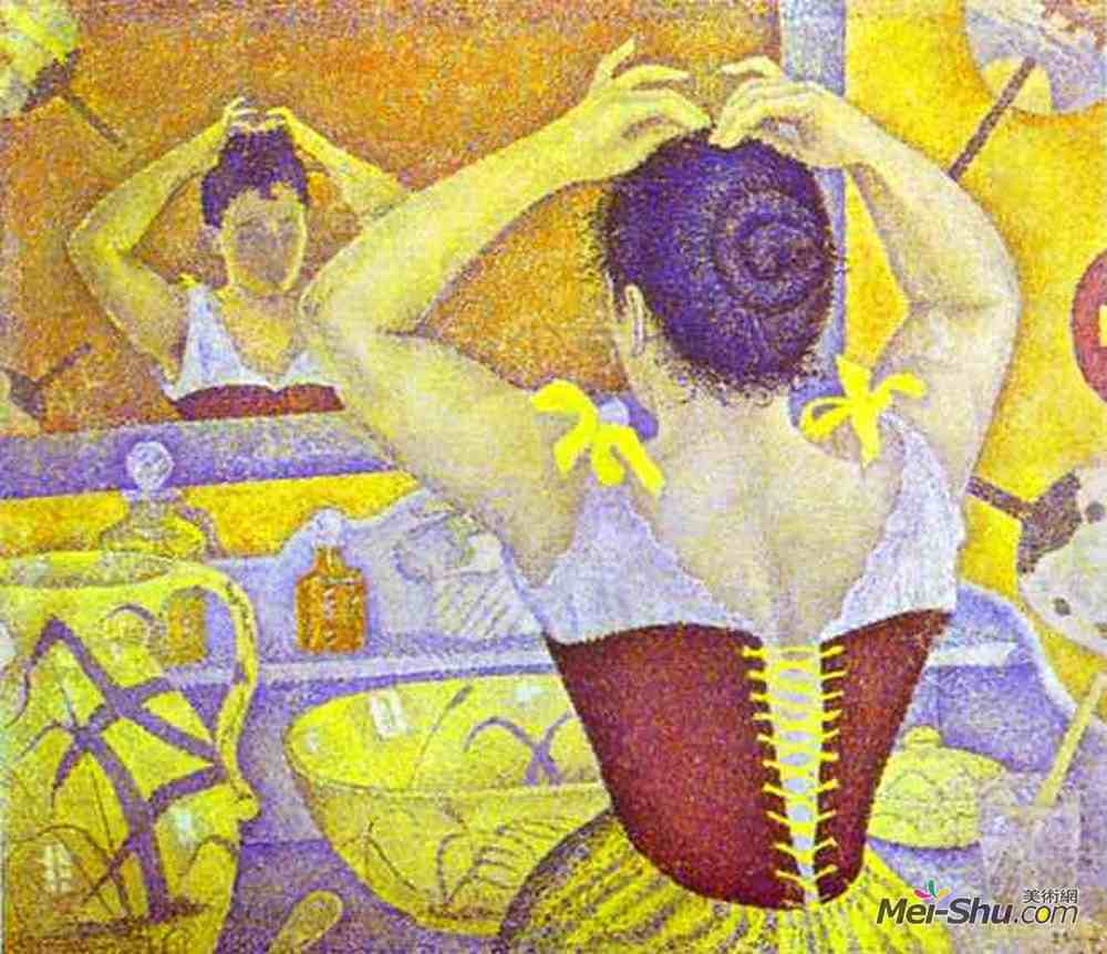 保罗·西涅克(Paul Signac)高清作品《穿着紫色紧身衣的女人》