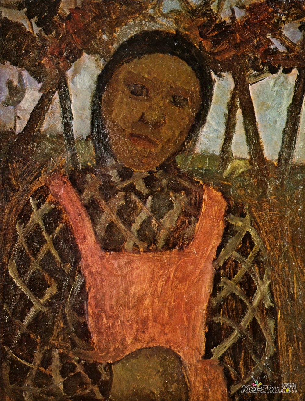 保拉·莫德索恩-贝克尔(Paula Modersohn-Becker)高清作品《粉红围裙的农民孩子》