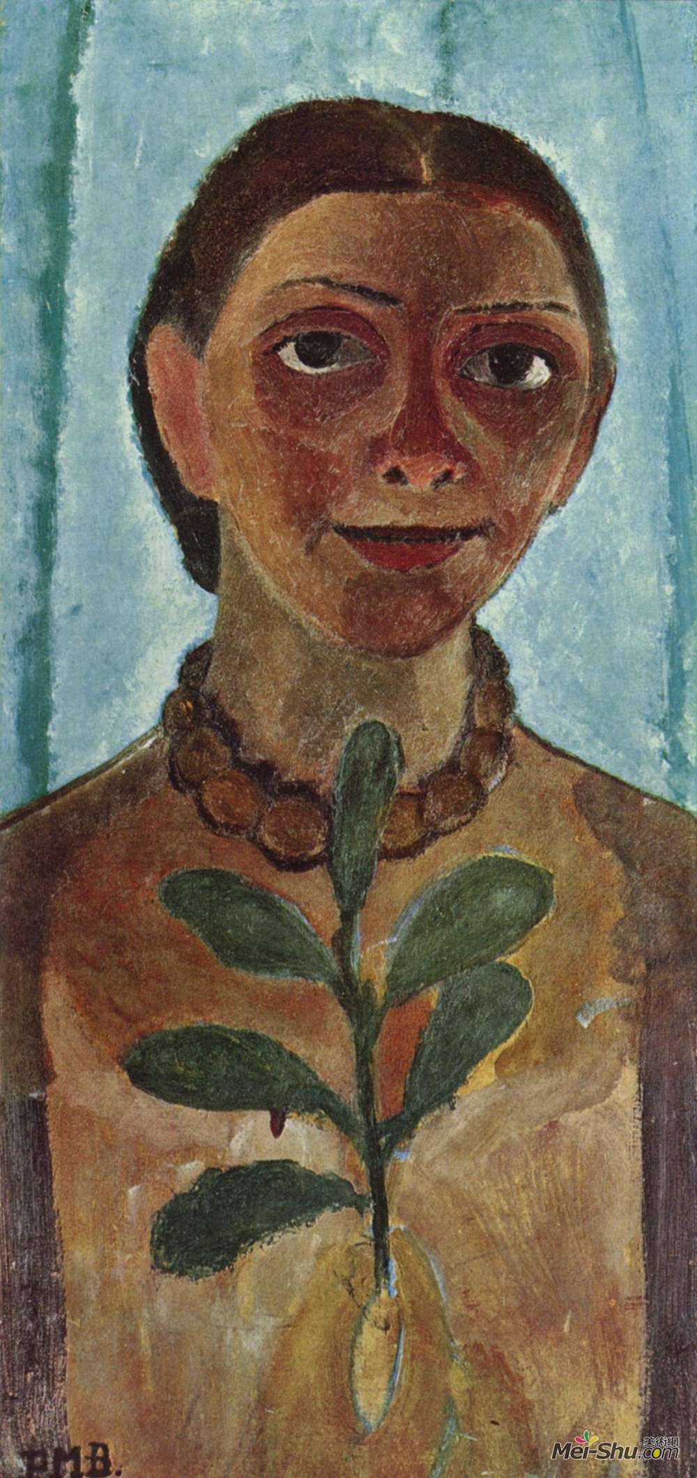 保拉·莫德索恩-贝克尔(Paula Modersohn-Becker)高清作品《山茶枝画家（自画像）》