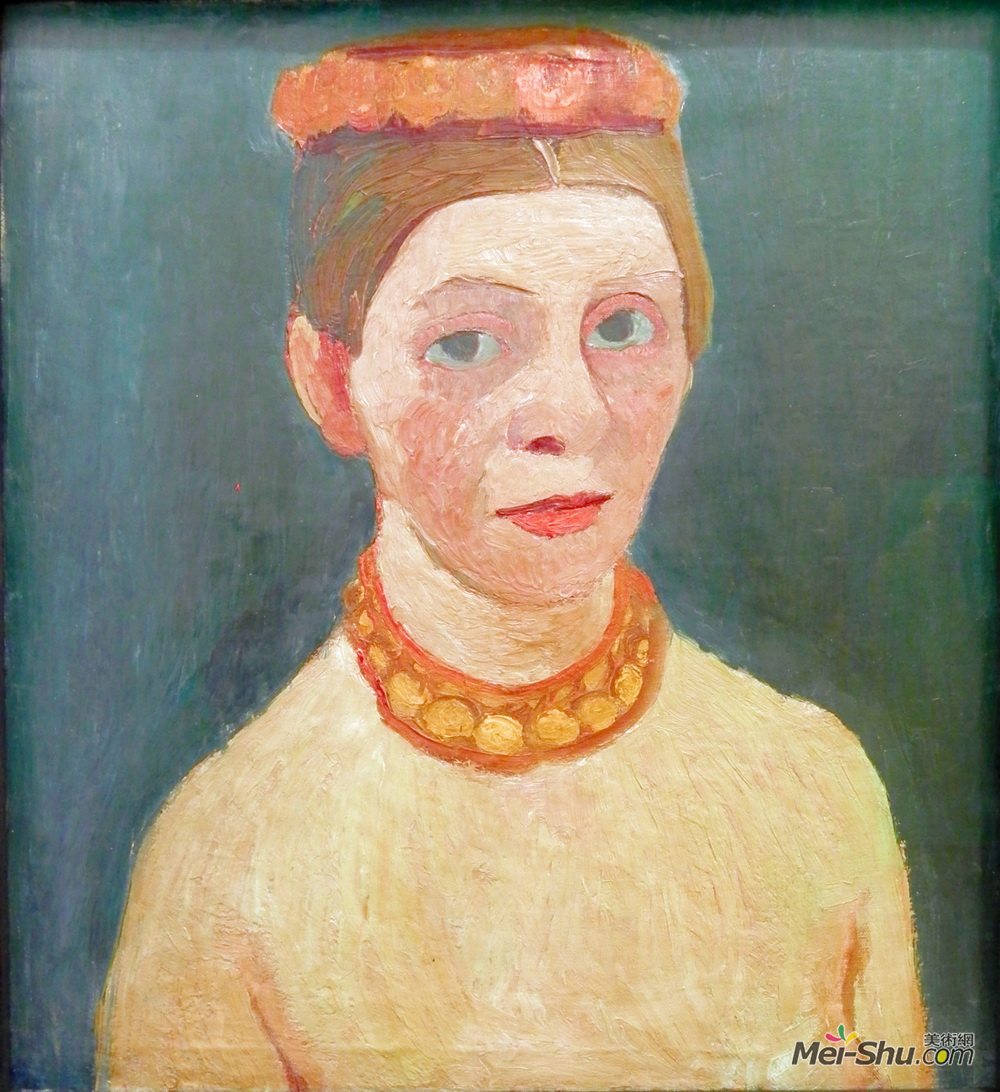 保拉·莫德索恩-贝克尔(Paula Modersohn-Becker)高清作品《红花花环自画像》