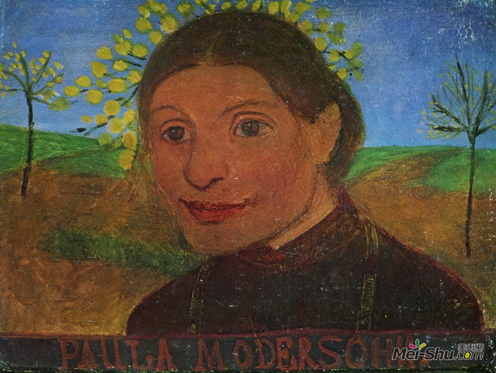 保拉·莫德索恩-贝克尔(Paula Modersohn-Becker)高清作品《开花树前的自画像》