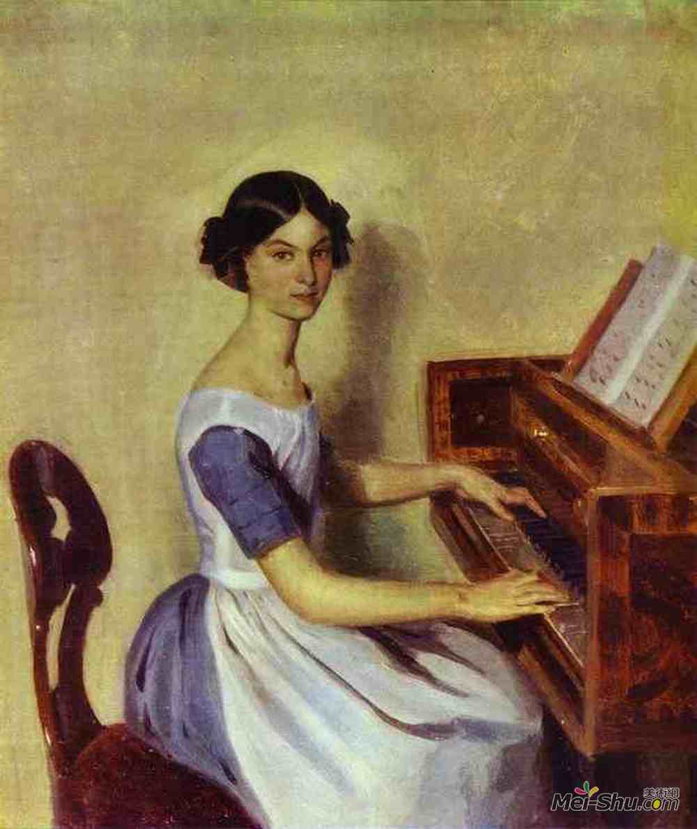 帕威尔·费多托夫(Pavel Fedotov)高清作品《Portrait of Nadezhda P. Zhdanovich at the Piano》