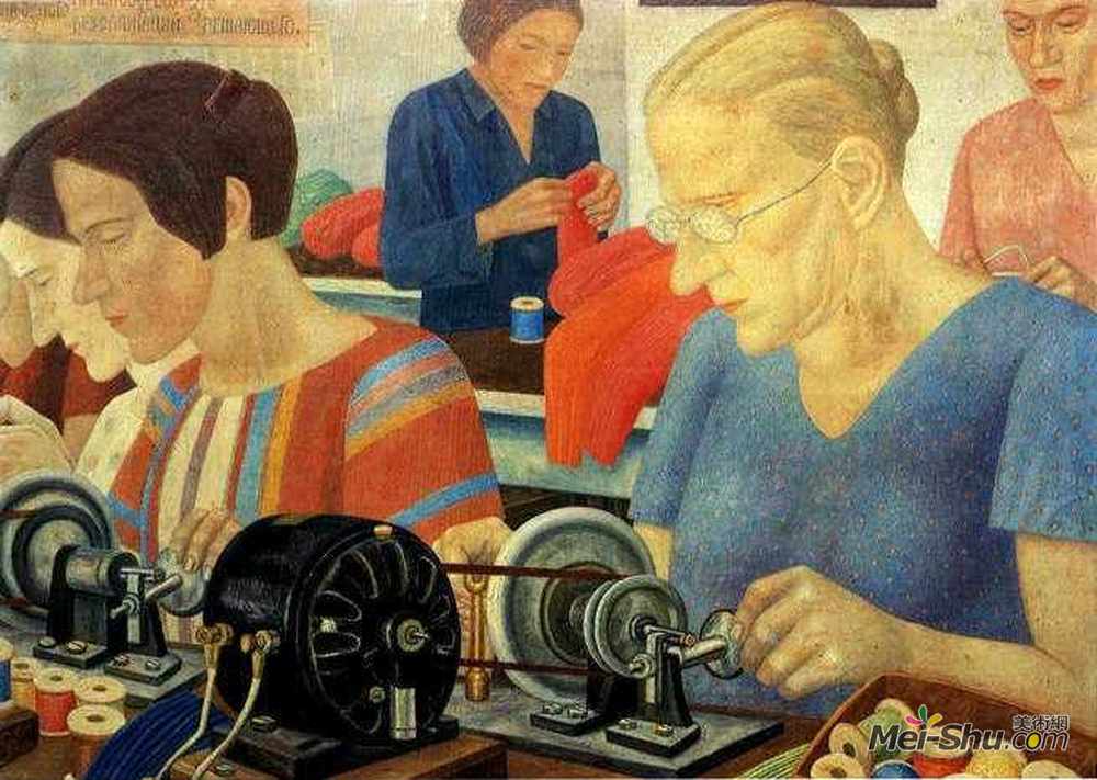 帕维尔·菲洛诺夫(Pavel Filonov)高清作品《Udarnitzi (Record Breaking Workers) at the Factory Krasnaya》