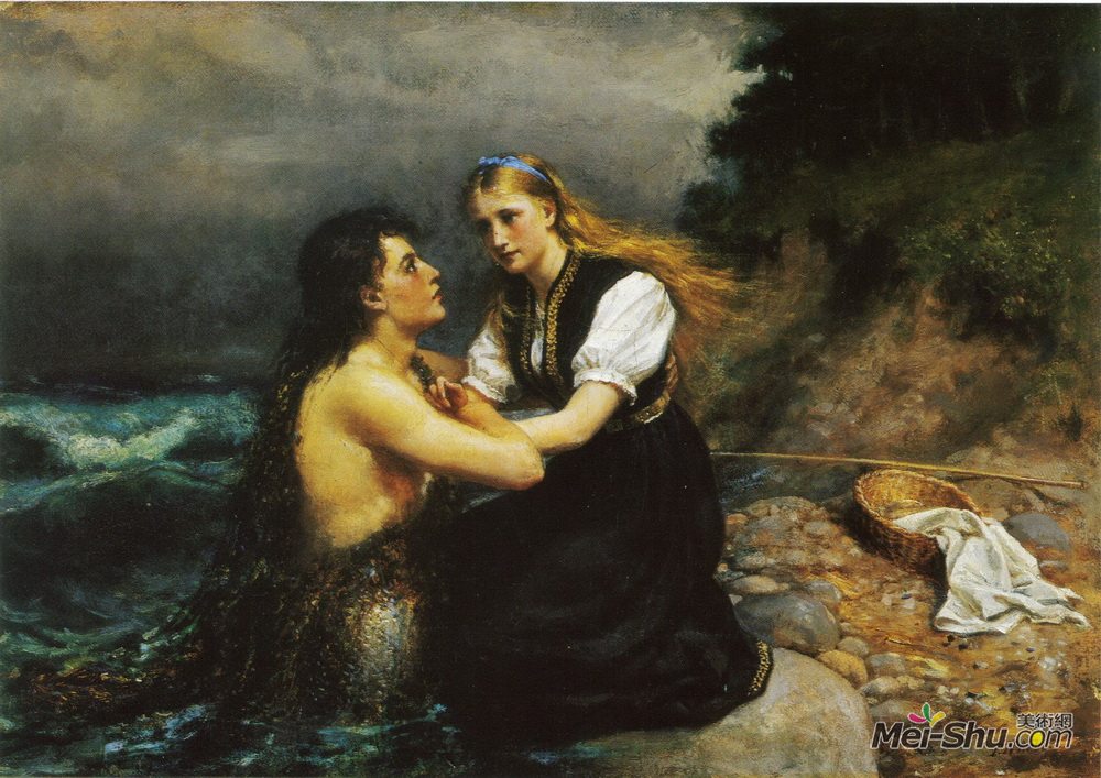 彼得·尼可莱·阿部(Peter Nicolai Arbo)高清作品《Liden Gunvor Og Havmanden》