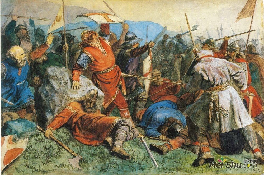 彼得·尼可莱·阿部(Peter Nicolai Arbo)高清作品《Saint Olav at the Battle of Stiklestad》