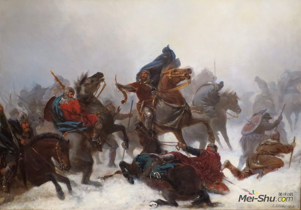 彼得·尼可莱·阿部(Peter Nicolai Arbo)高清作品《Kong Sverres tog over Vossefjellene》