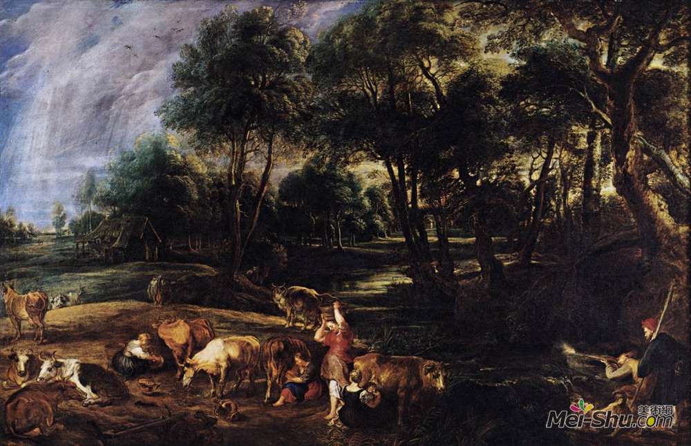 彼得·保罗·鲁本斯(Peter Paul Rubens)高清作品《Landscape with Cows and Wildfowlers》