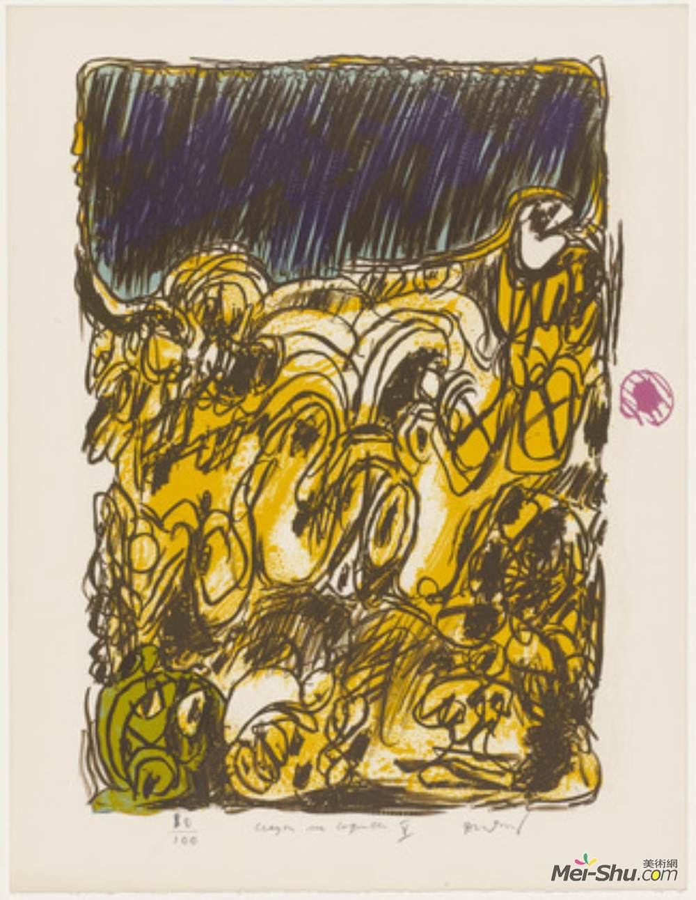 皮埃尔?阿列钦斯(Pierre Alechinsky)高清作品《Rush (Ru&ée) from the portfolio Pencil on Shell》
