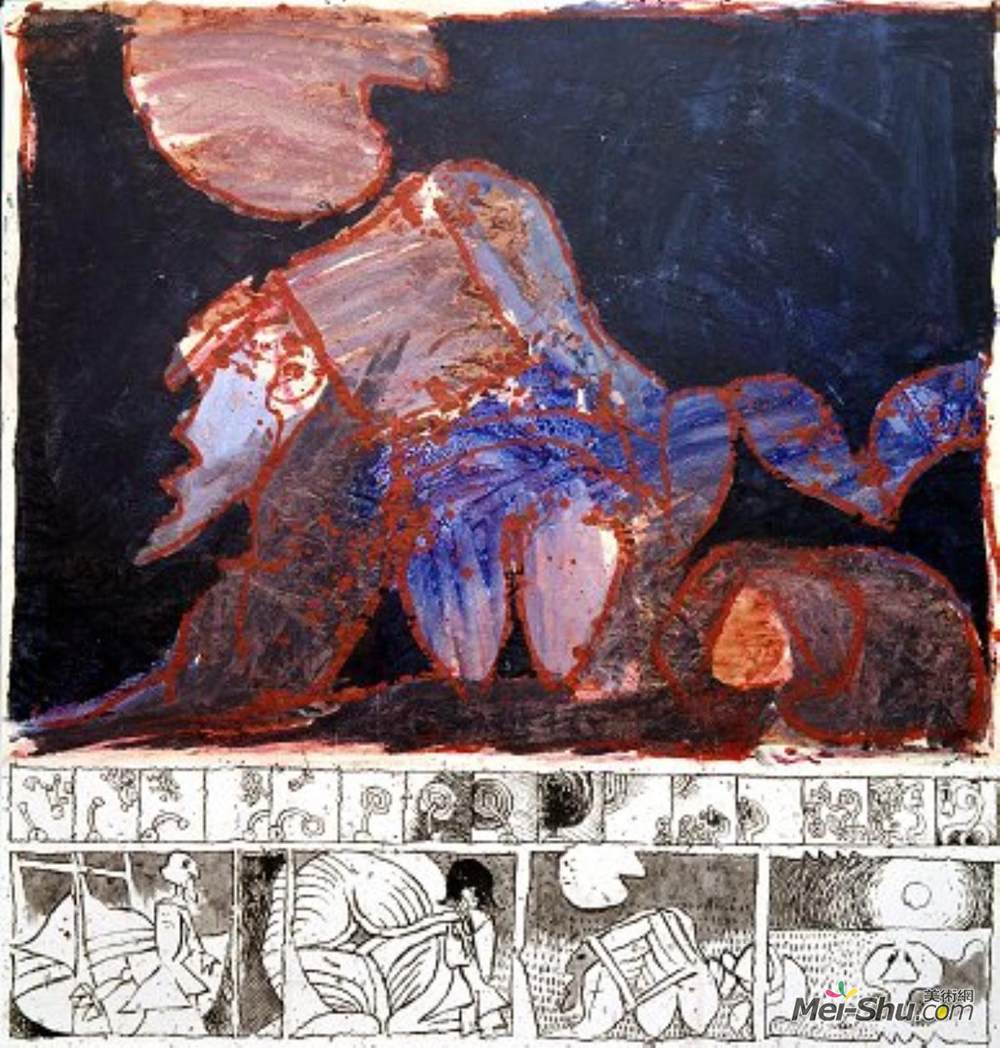 皮埃尔?阿列钦斯(Pierre Alechinsky)高清作品《复杂的狮身人面像》