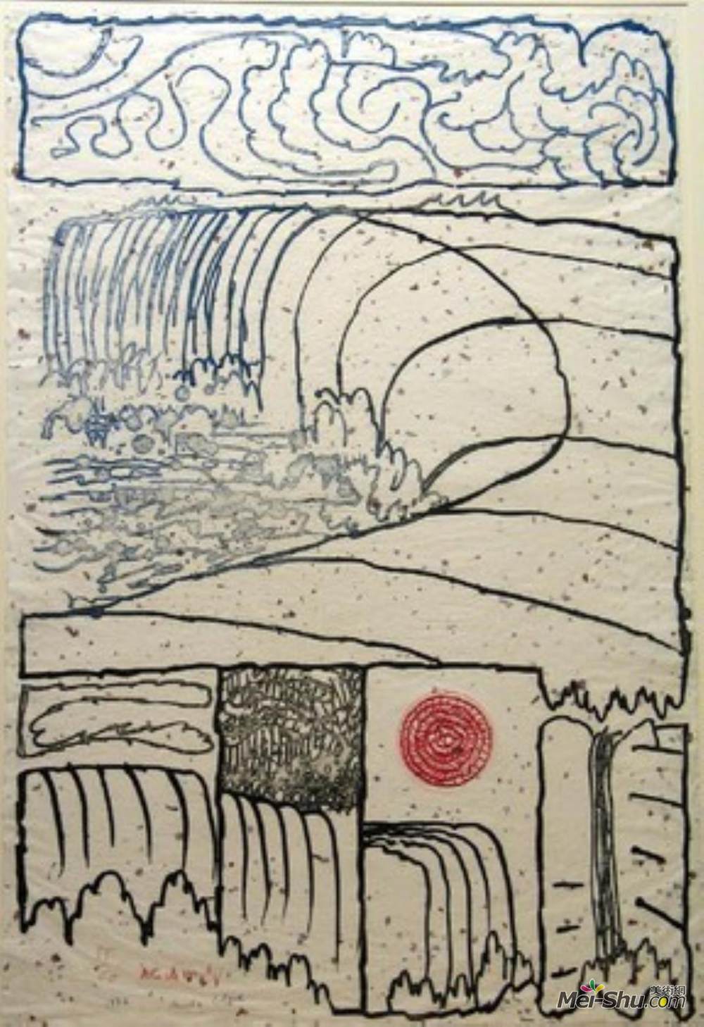 皮埃尔?阿列钦斯(Pierre Alechinsky)高清作品《蓝（蓝色瀑布下降）》