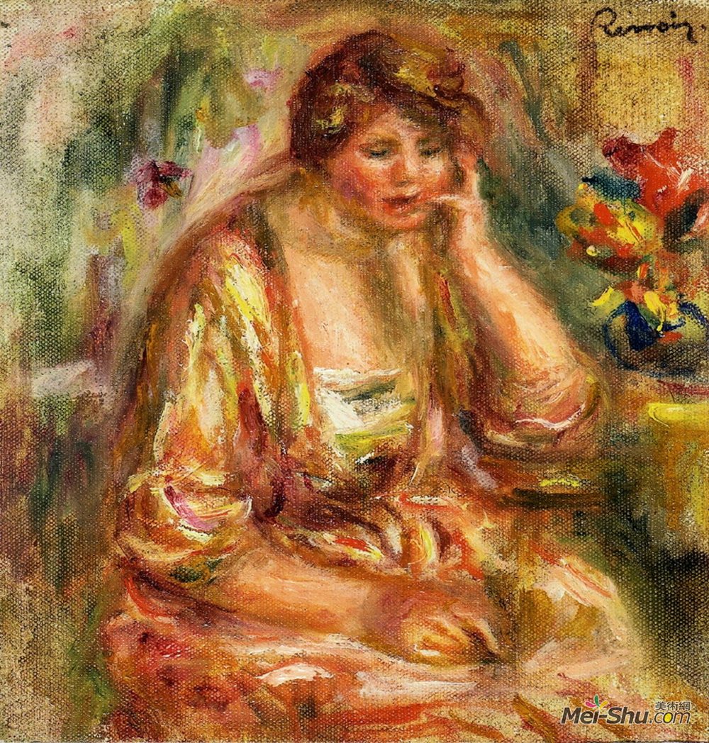 皮耶尔·奥古斯特·雷诺阿(Pierre-Auguste Renoir)高清作品《Andree in a Pink Dress》